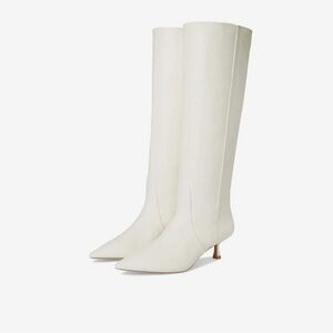 Stuart Weitzman Women's Naomi 50 Boot Cream White Leather Kitten Heel